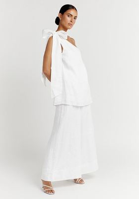Aisle White Linen Bow Shoulder Top from Dissh