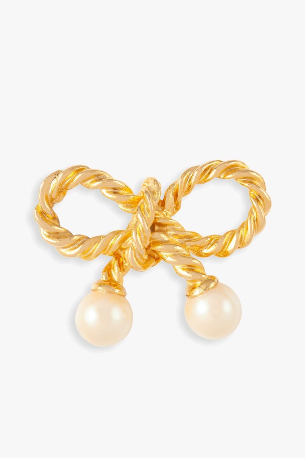 Vintage Gold Plated Faux Pearl Textured Bow Brooch from Susan Caplan
