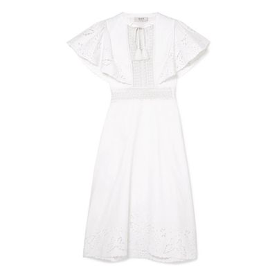 Lace-Trimmed Broderie Anglaise Cotton Midi Dress