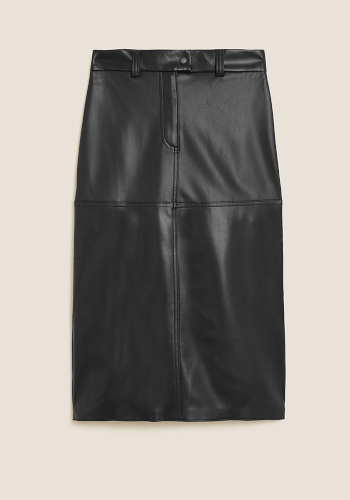 Faux Leather Midi A Line Skirt