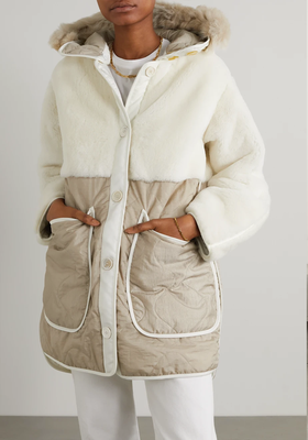 Reversible Shearling & Quilted Shell Hooded Coat from Marfa Stance