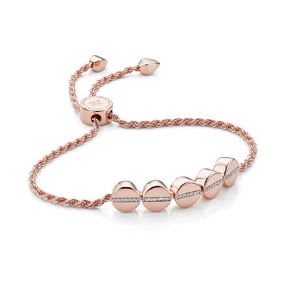 Linear Bead Diamond Row Chain Bracelet in Rose Gold