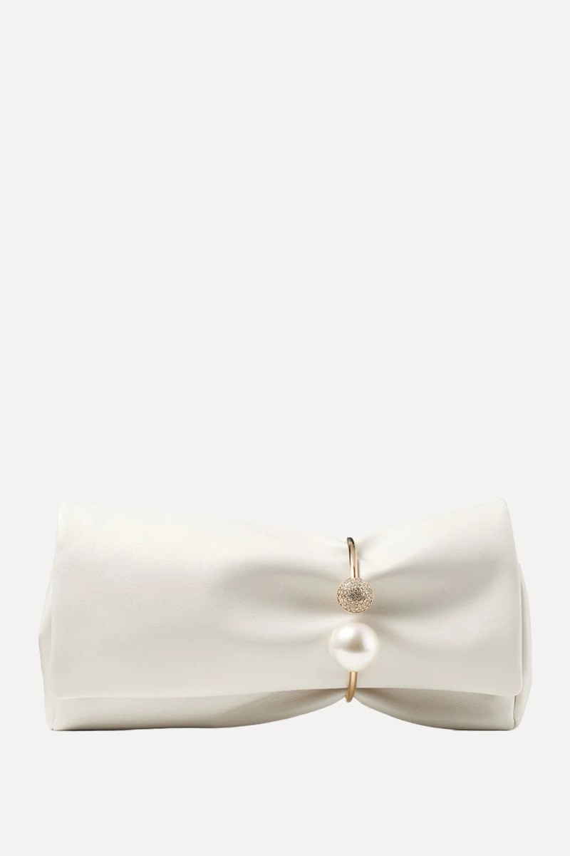 Xandra Latte Nappa Leather Clutch Bag With Crystal Bangle