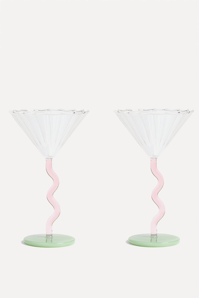 Set Of 2 Curve Pink Coupe Glasses from &Klevering