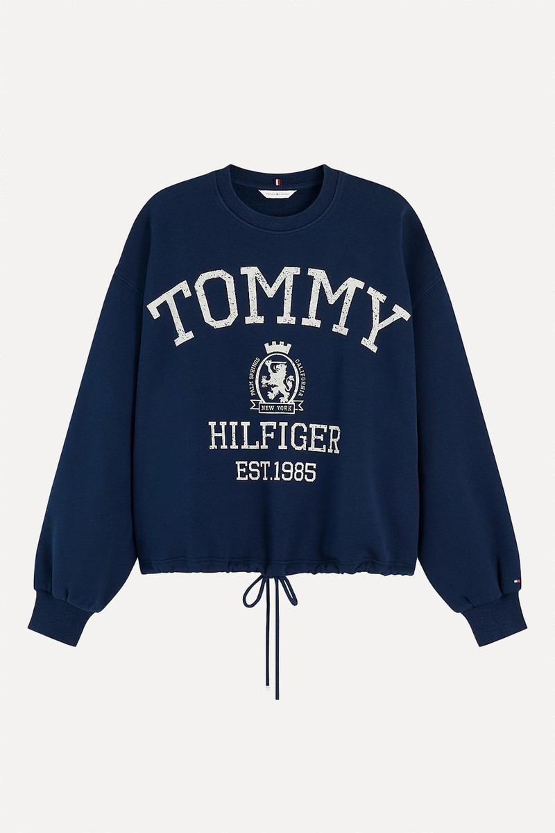 Crest Logo Drawstring Hem Relaxed Sweatshirt