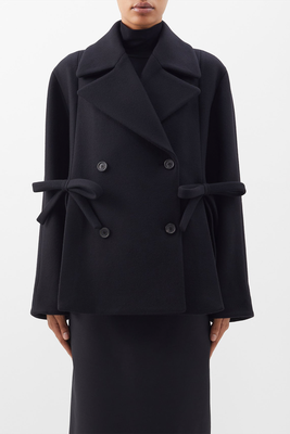 Bow-Trim Double-Breasted Wool-Blend Peacoat from Valentino