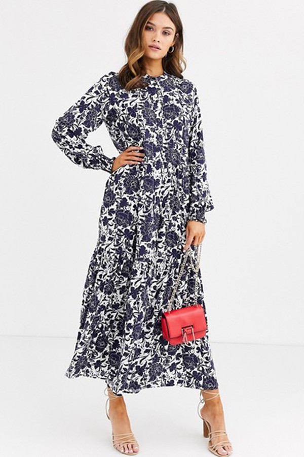Tiered Maxi Dress In Floral Print from Warehouse