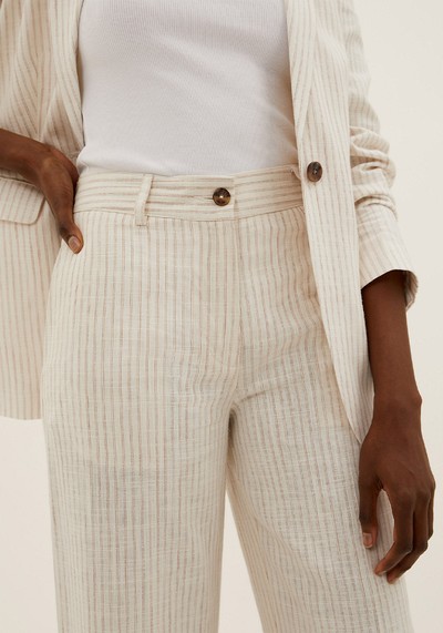 Linen Blend Striped Wide Leg Trousers