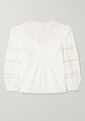 Bessie Pintucked Crocheted Lace-Trimmed Blouse from Veronica Beard