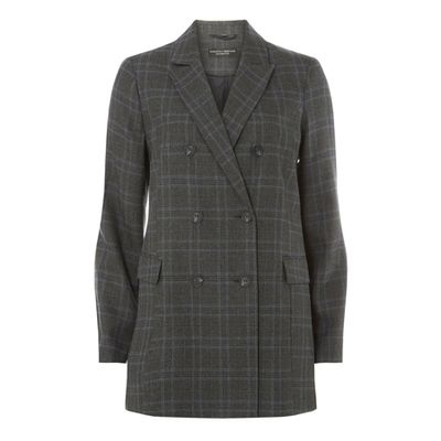 Longline Checked Double Breasted Blazer