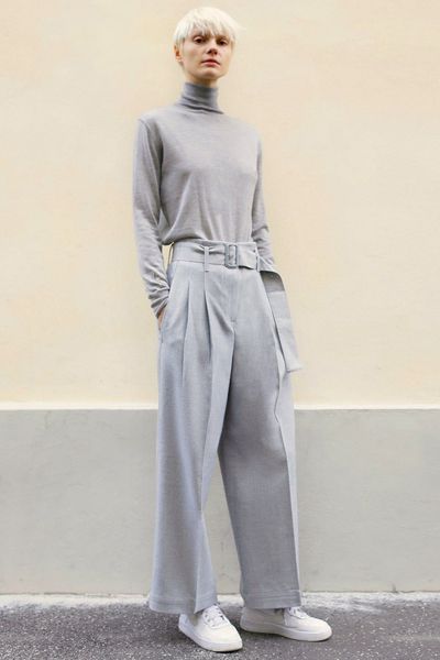 Pale Heather Grey High Waisted Belted Trousers