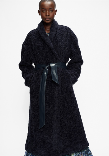 Faux Fur Belted Wrap Coat