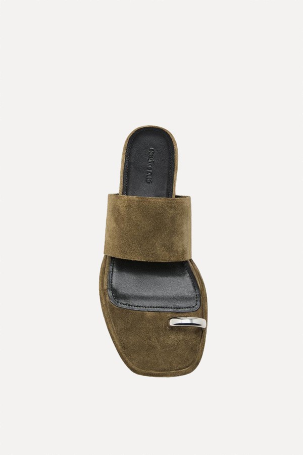 Split Suede Flat Slider Sandals With Ring Detail from Massimo Dutti