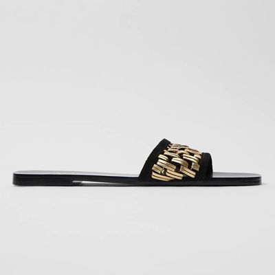 Golden Plaited Flat Sandals from Zara