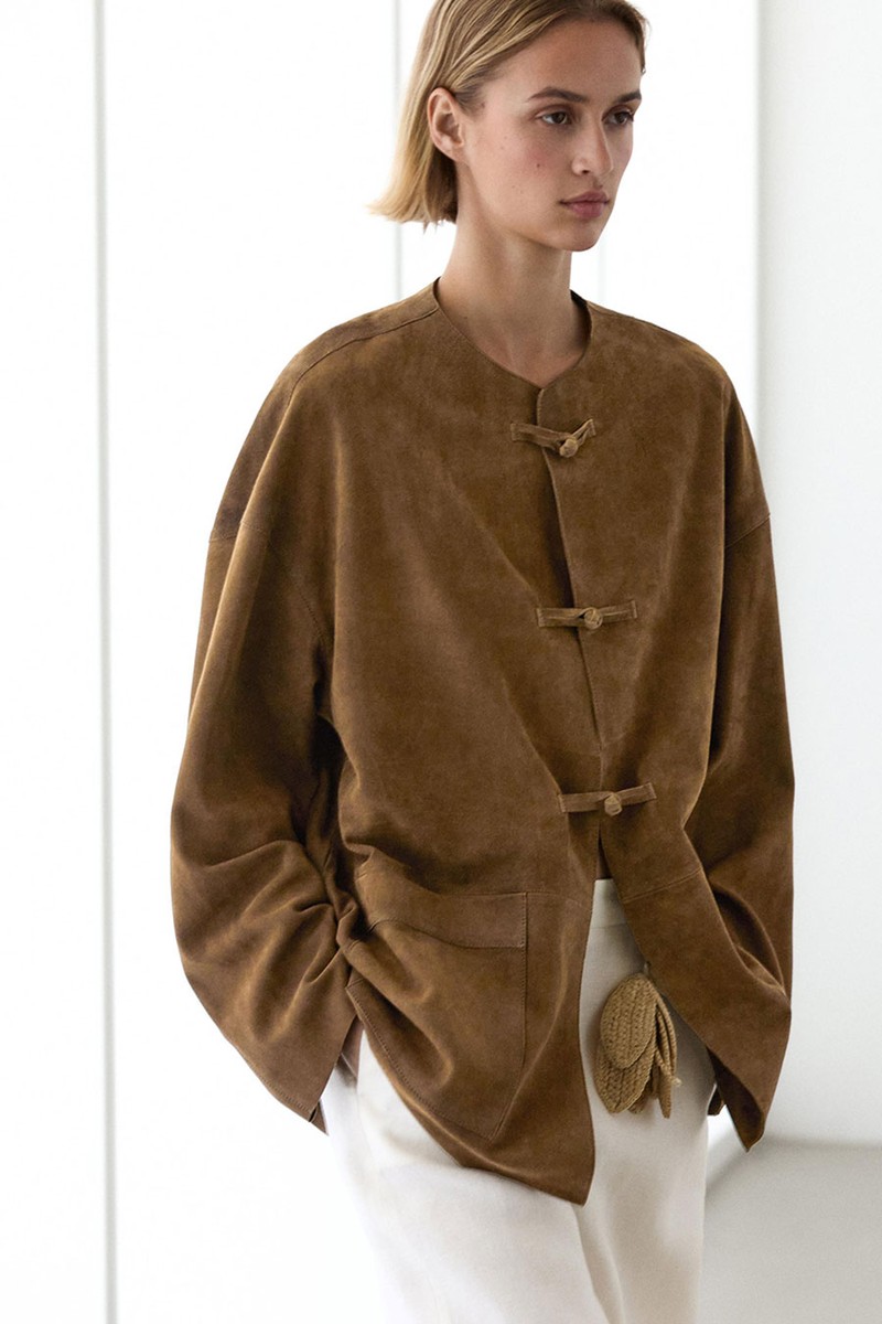 Suede Leather Stand Collar Jacket from Massimo Dutti