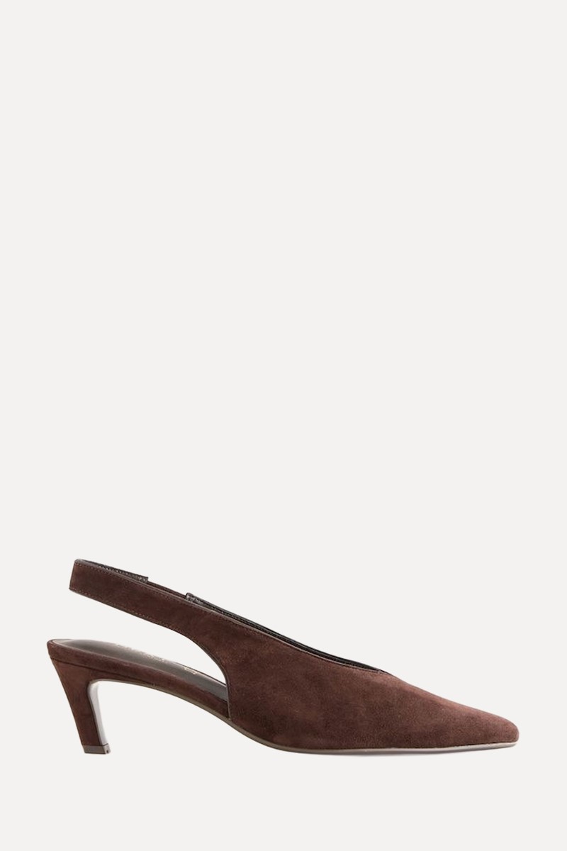  Suede Leather Pointed Toe Slingback Heels