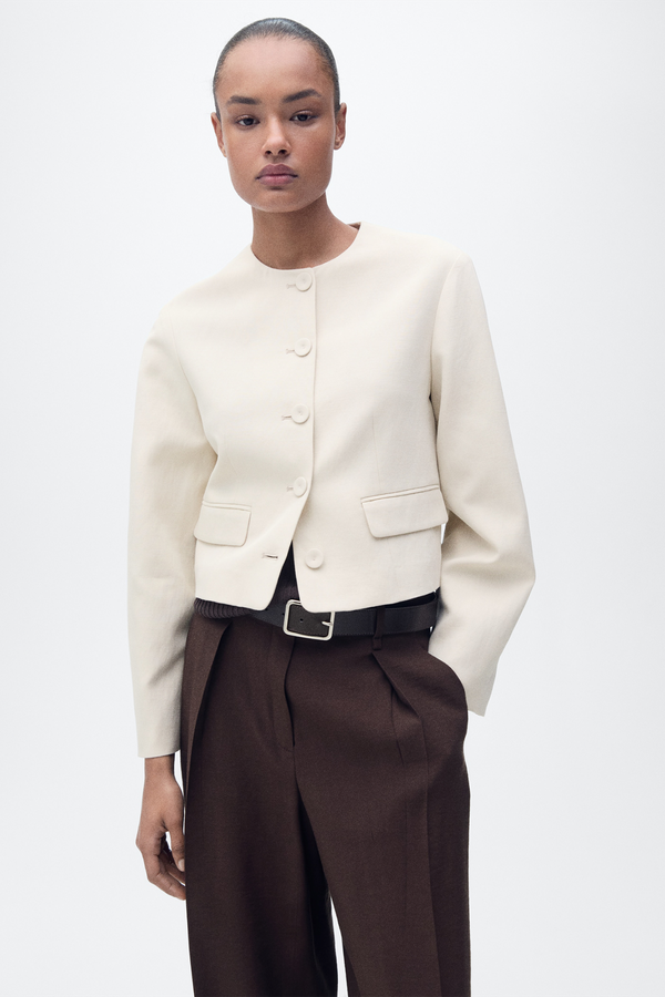 Linen-Blend Jacket With Buttons from Mango