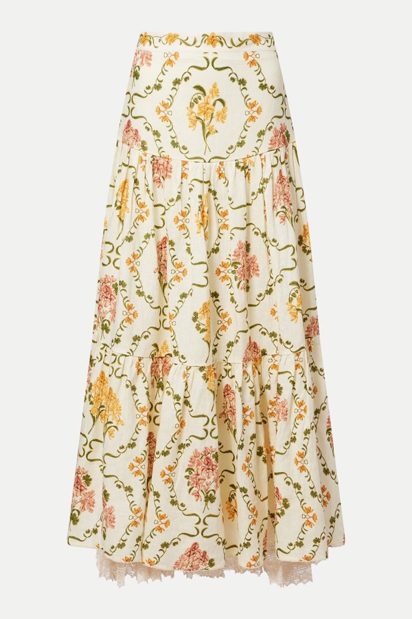 Anis Cordillera Floral Cotton Maxi Skirt from Agua By Agua Bendita
