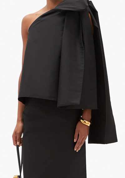 Winnie Oversized-Bow One-Sleeve Taffeta Top from Bernadette