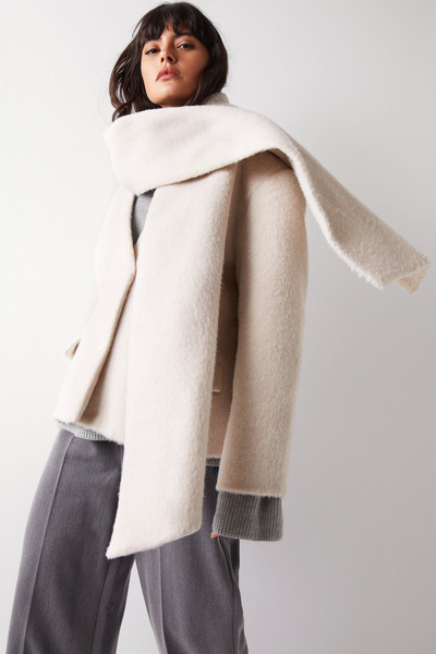 Premium Brushed Wool Blend Scarf Coat from Warehouse
