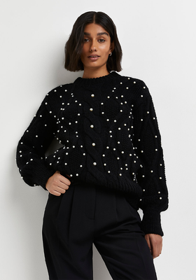 Pearl Embellished Cable Knit Jumper from River Island 