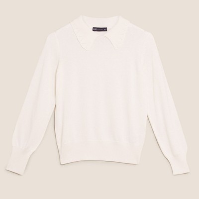 Cotton Pointelle Collared Jumper