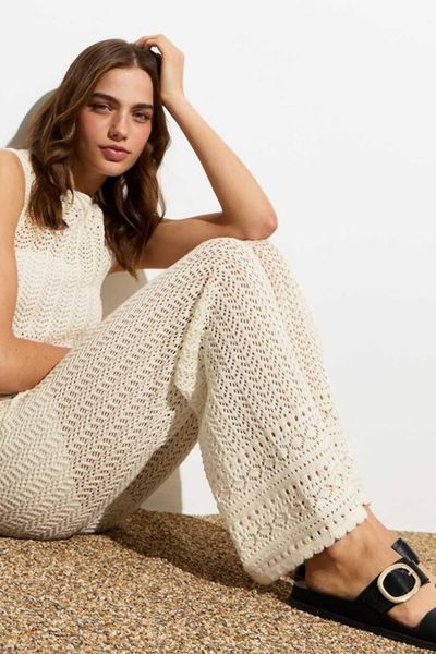 Stitch Knit Wide Leg Trousers