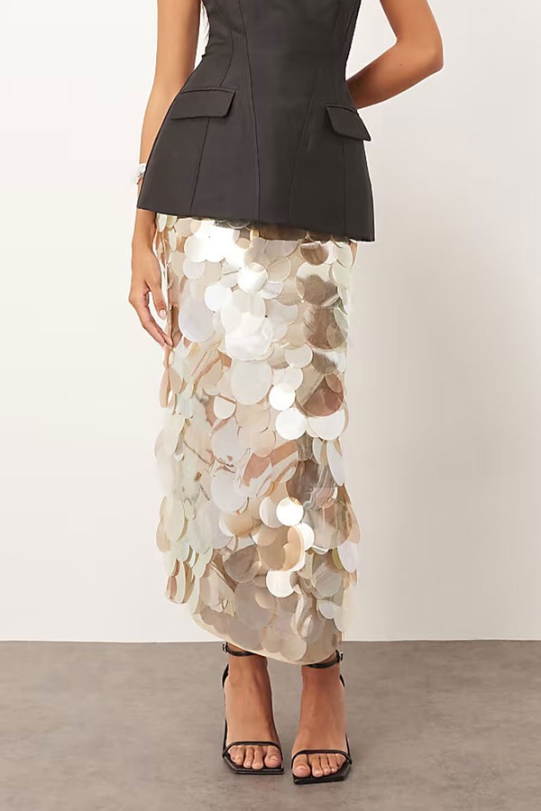 Mirror Pailette Column Maxi Skirt  from ARRANGE