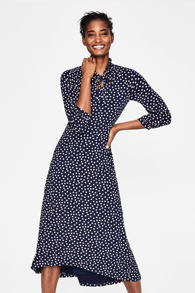 Rosa Jersey Midi Dress in Navy/Milkshake Scattered Spot