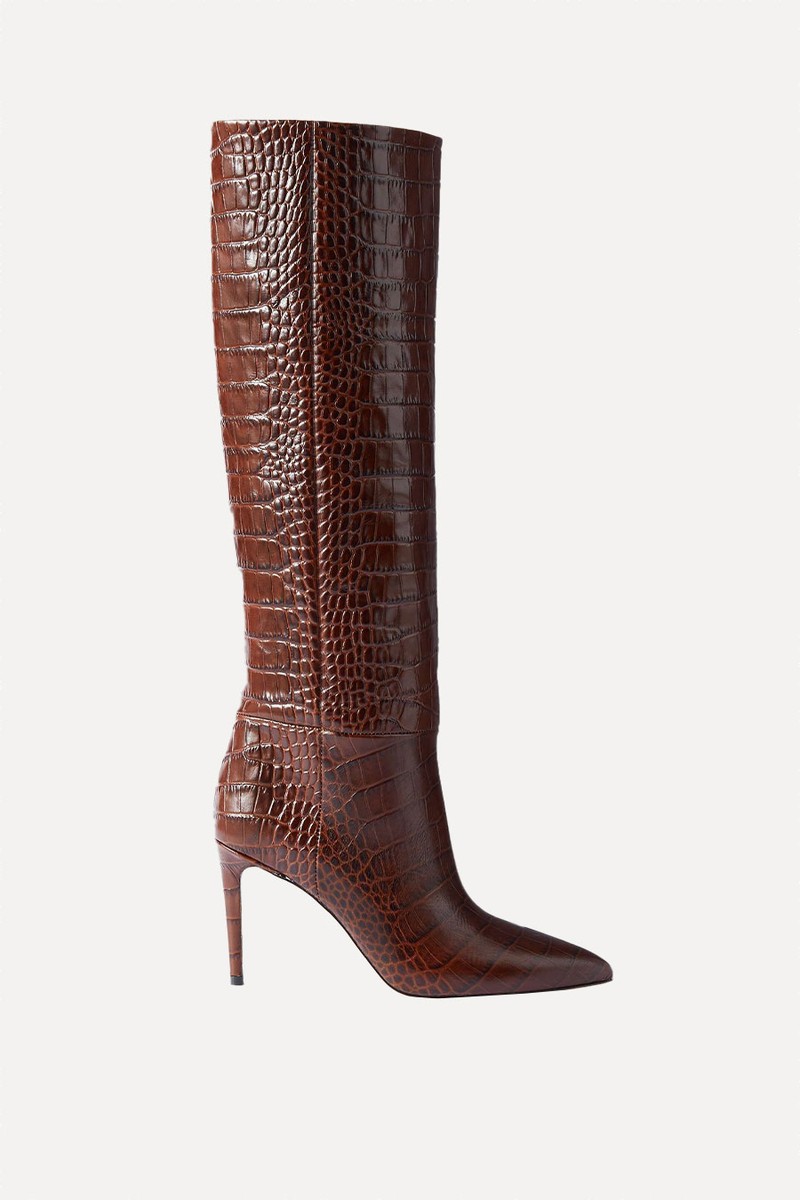 Stiletto Croc-Effect Leather Knee Boots from Paris Texas