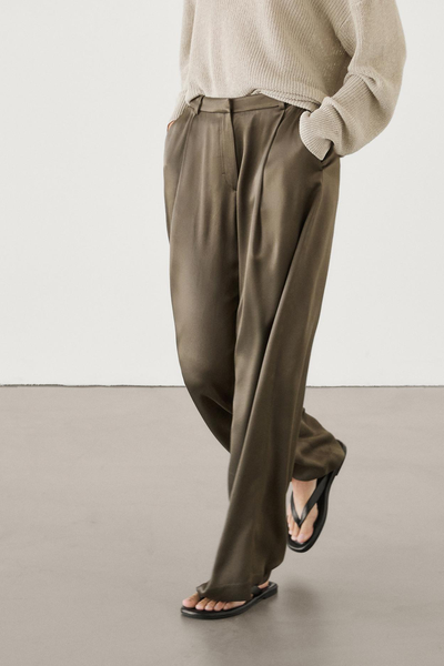 Darted Satin Wide-Leg Trousers from Massimo Dutti