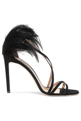 Feather-Trimmed Suede Sandals from Jimmy Choo