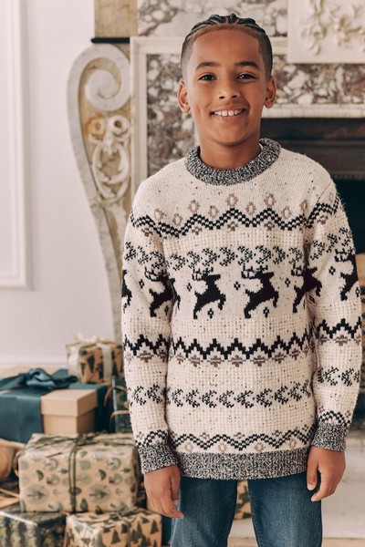 Matching Family Boys Christmas Fairisle Pattern Stag Jumper