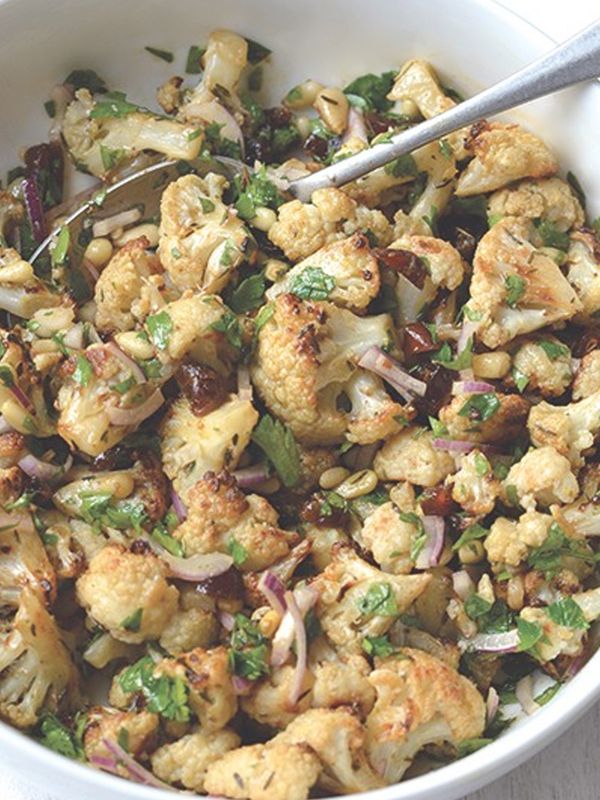 Roasted Cauliflower Salad with Dates & Red Onion
