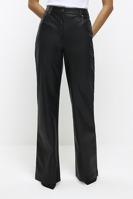 Faux Leather Relaxed Straight Trousers from River Island