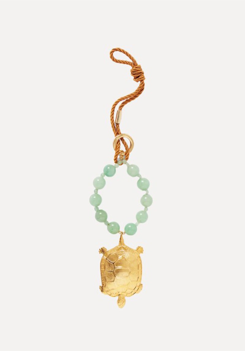 Turtle Gold-Plated, Aventurine & Cord Keychain