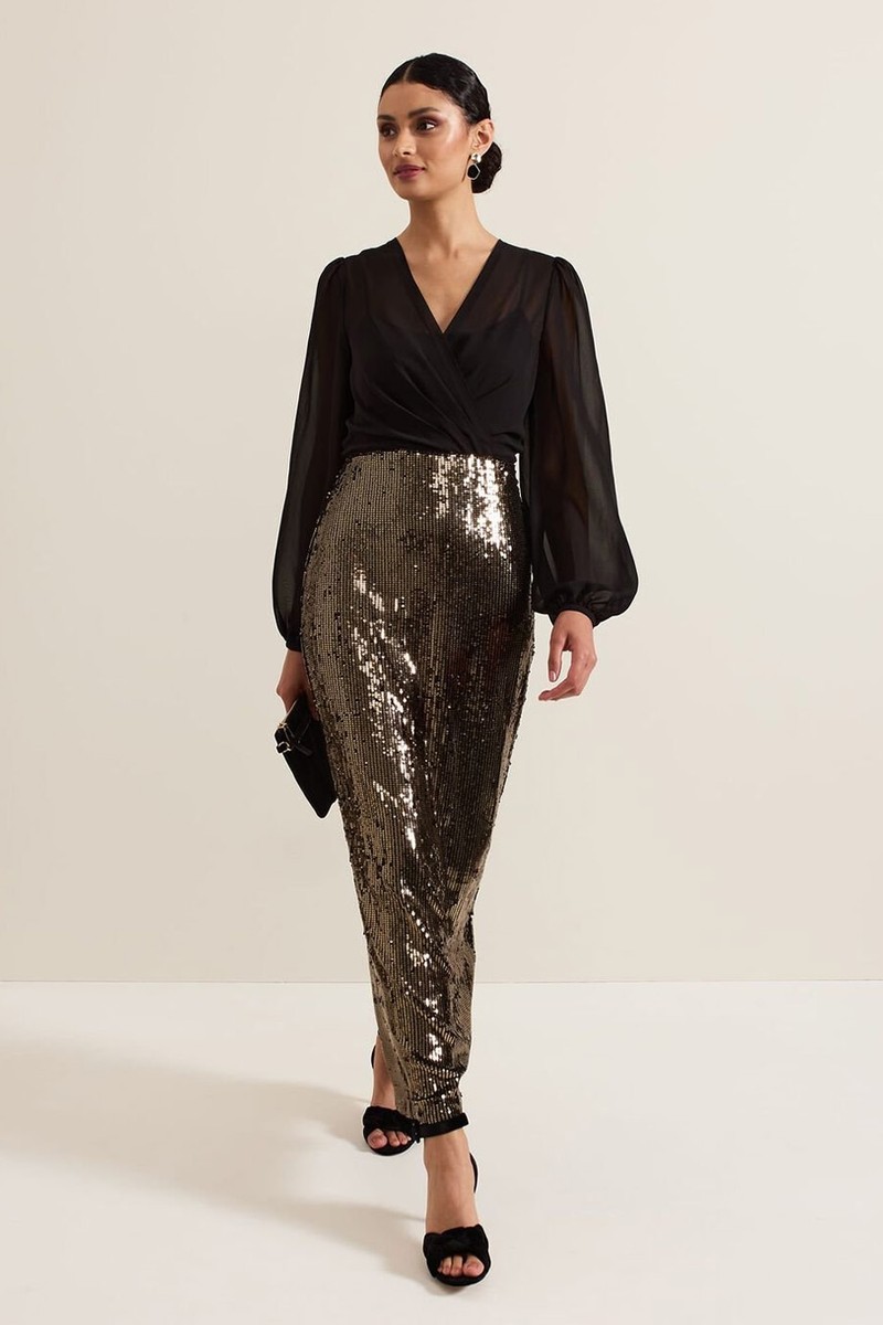 Aniya Sequin Long Sleeved Maxi Dress from Phase Eight