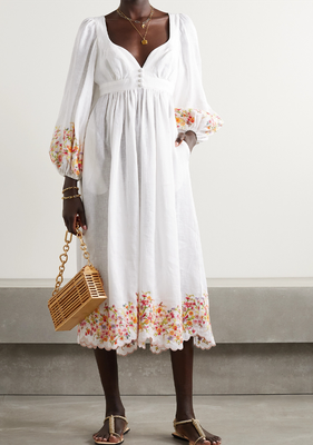 Mae Scalloped Embroidered Linen Midi Dress from Zimmermann
