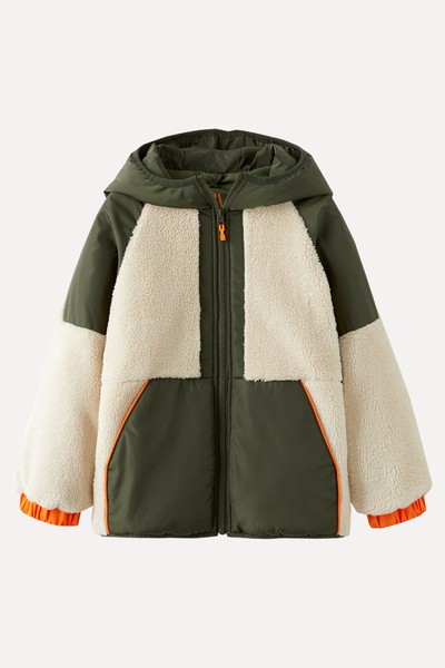 Colour Block Faux Shearling Jacket from Zara