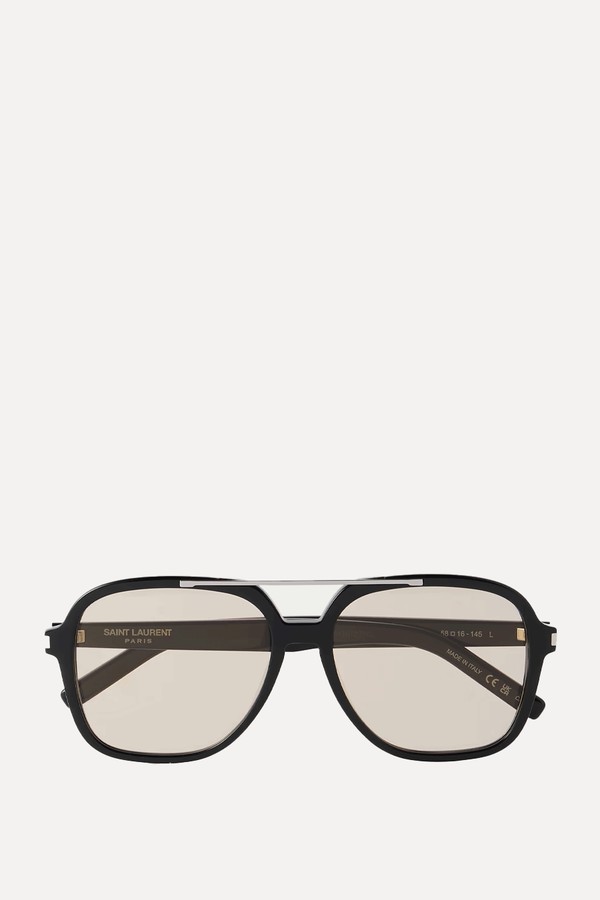 Aviator-Style Silver-Tone & Acetate Sunglasses from Saint Laurent Eyewear