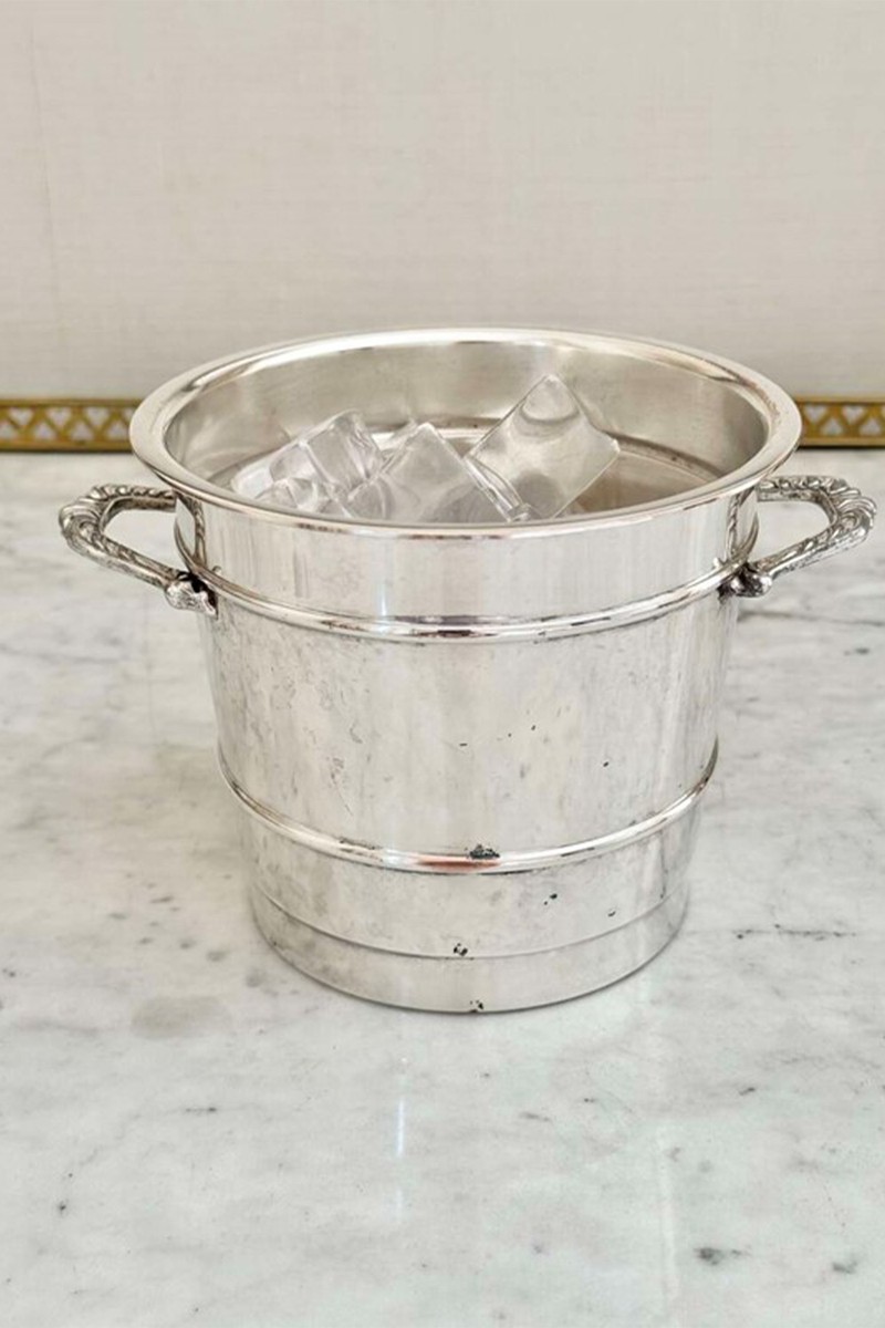 1950S Silver Plated Ice Bucket With Removable Ice Melt Tray from The Vintage Entertainer