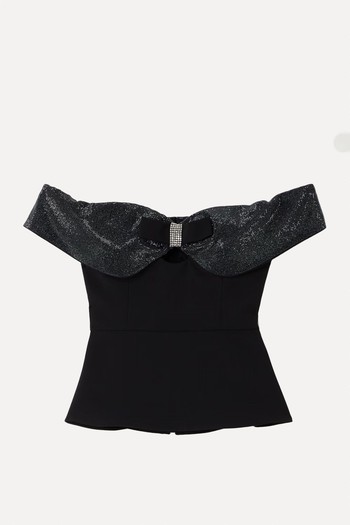 Off-The-Shoulder Bow & Crystal-Embellished Crepe Top from SELF-PORTRAIT