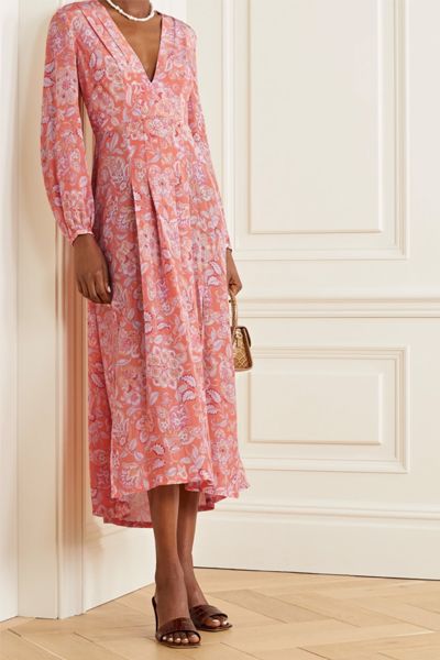 Camellia Pleated Floral-Print Silk Crepe De Chine Midi Dress from Rixo