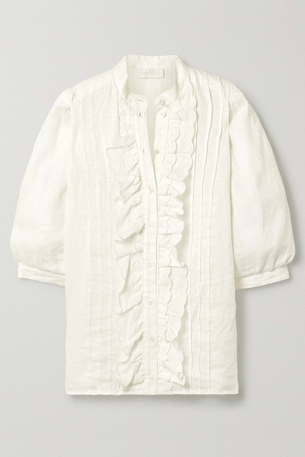 Amelie Pintucked Scalloped Linen Blouse from Zimmermann