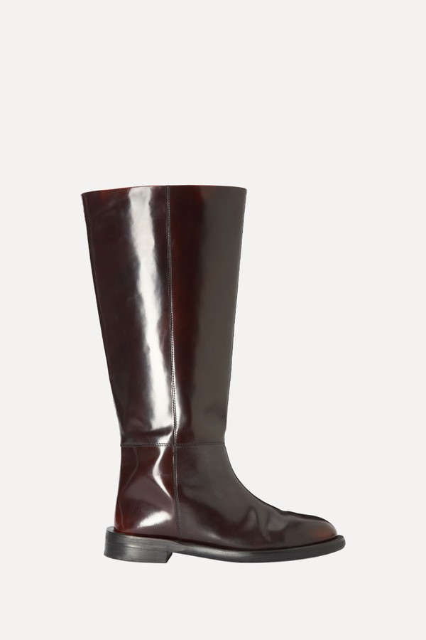 Knee Length Leather Blend Riding Boots