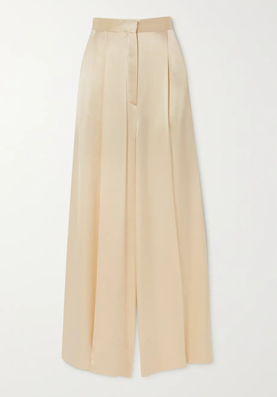 Pleated Hammered-Satin Wide-Leg Pants from Loewe