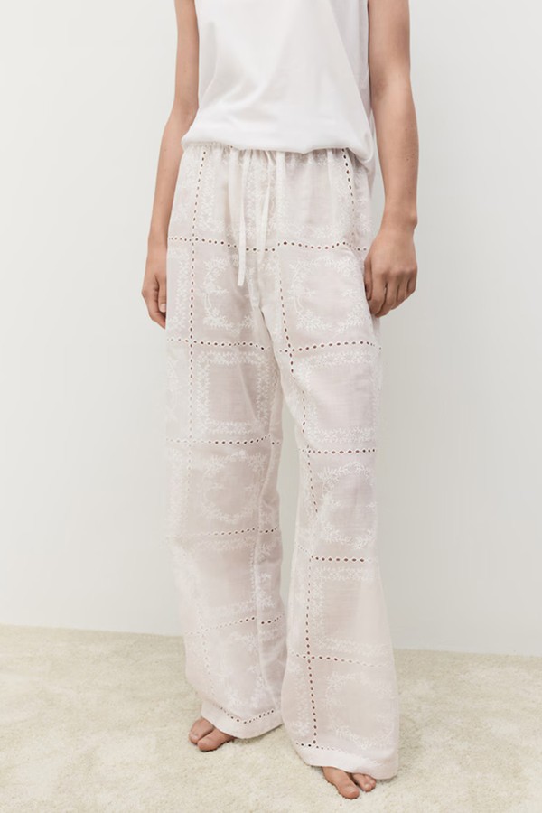 100% Ramie Embroidered Trousers from MANGO