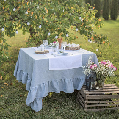 Dusty Blue Ruffle Tablecloth from RPLinen