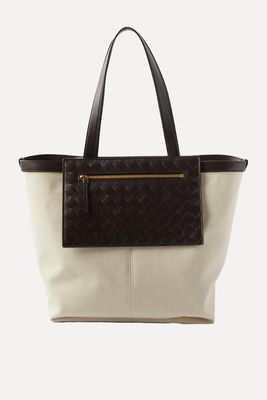 Flip Flap Intrecciato-Leather & Canvas Tote Bag from Bottega Veneta