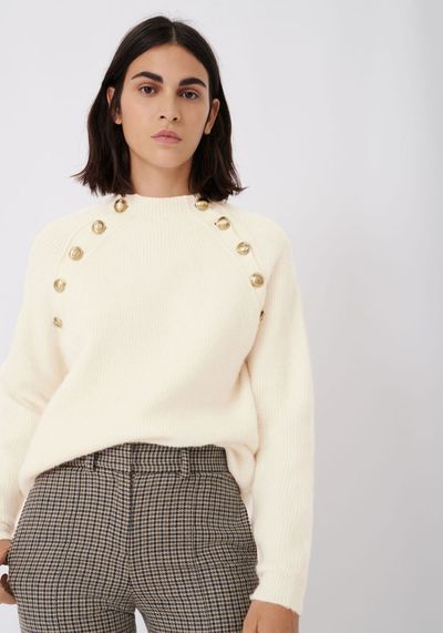 High Neck Ribbed Sweater With Buttons, £209
